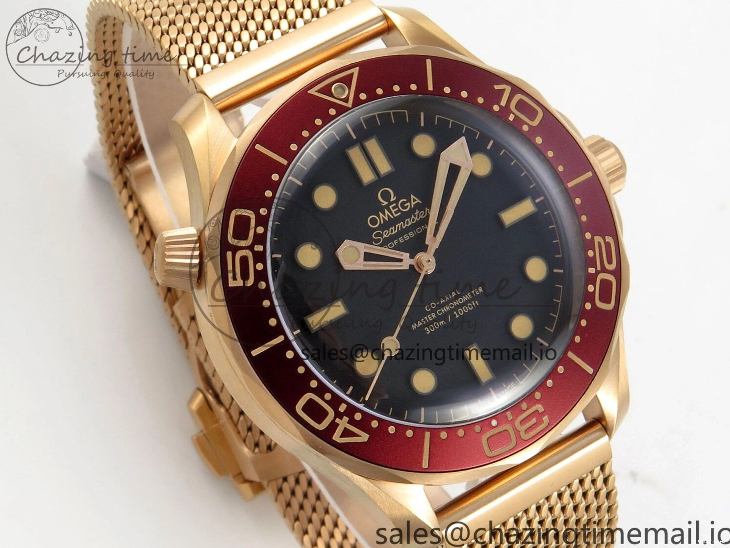 0510 Stylish Seamaster 300M Diver Rose Gold VSF 1:1 Best Edition Black Dial on Mesh Bracelet A 7662